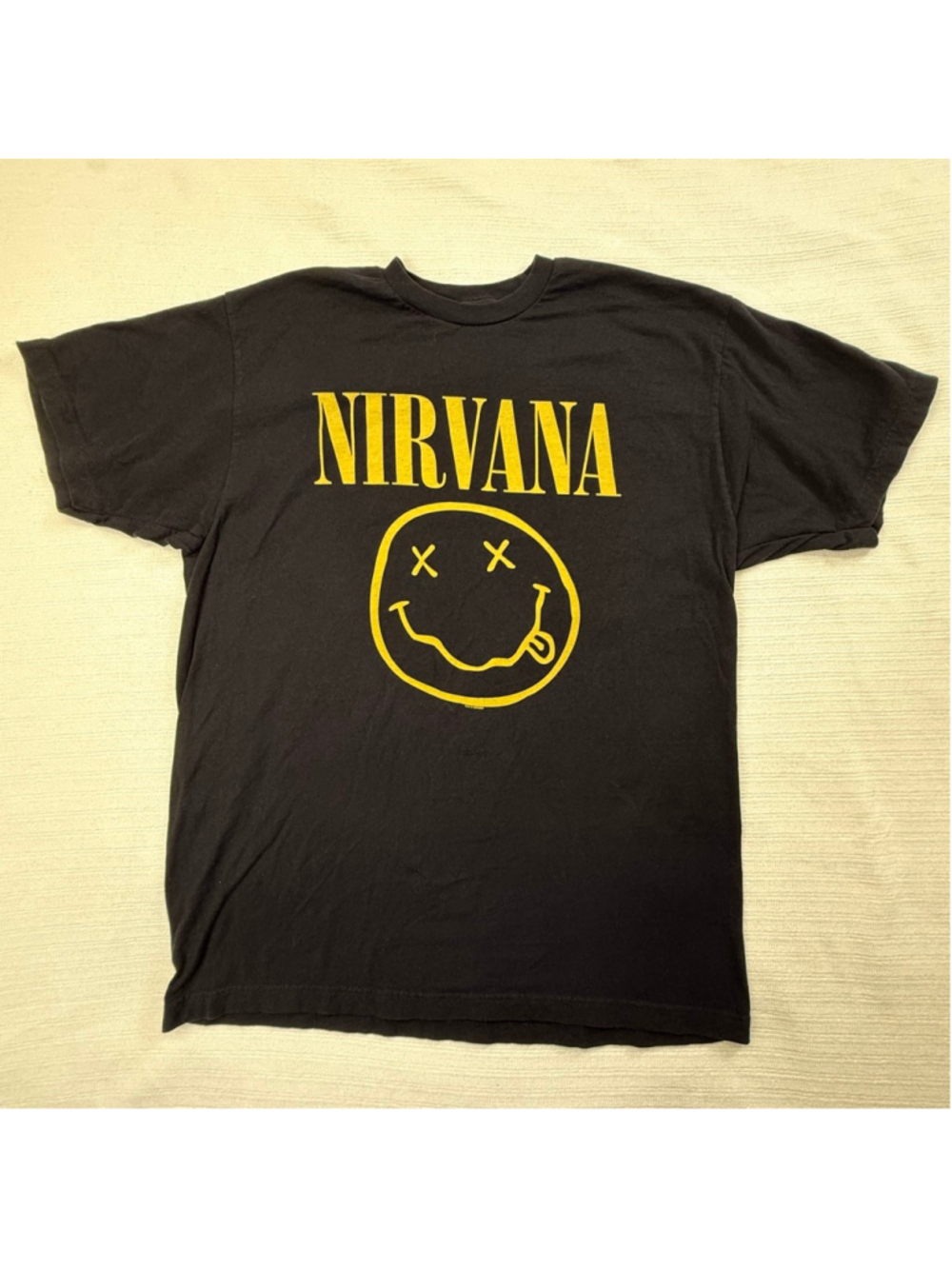 Men's Tultex Black Nirvana Smiley Face Short Sleeve Tee XL